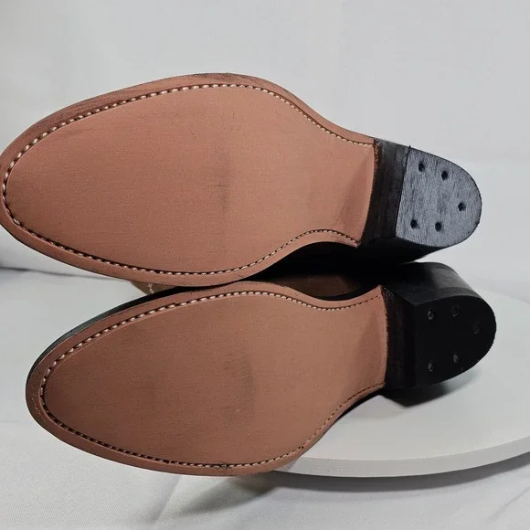 Western Cowboy Boots Women Brown Suede Pink Stitching Heel Round Toe New - Picture 4 of 8